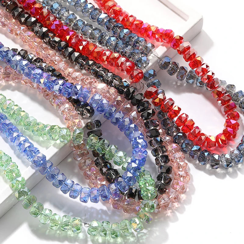 Acmore Crystal  12 Colors Bright  Loose  Glass Crafts Wheel Faceted Crystal Beads Jewelry  Finding Accessories for Necklace Earring
