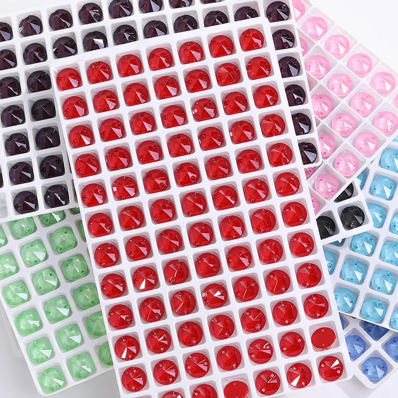 Acmore Crystal 3200 Rivoli Mocha Colors Diamond Flat Back Sew on Crystal Stones K9 Glass Rhinestones for Garment Shoes Bags Clothing