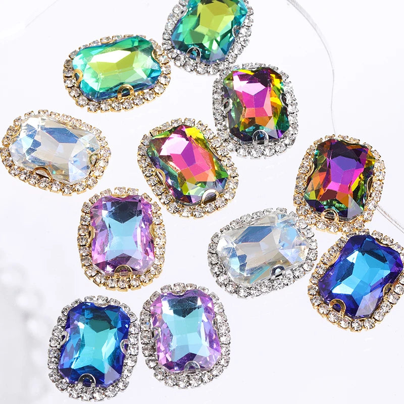 Acmore Crystal Gold Bottom High Quality 13*18mm Rhinestone Beads With Claw Sew on Glass Crystal Stone for DIY Design Accessories