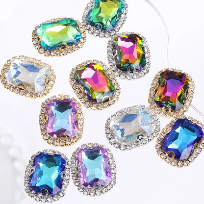 Acmore Crystal Gold Bottom High Quality 13*18mm Rhinestone Beads With Claw Sew on Glass Crystal Stone for DIY Design Accessories