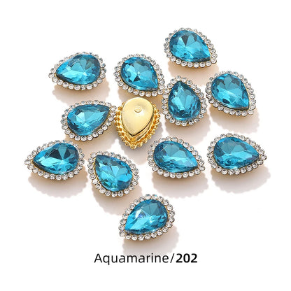 Acmore Crystal New Arrival Double-layers Drop Shape Flat Back Claw Rhinestones Golden Sunflower Sew-on Crystal Glass for Clothing