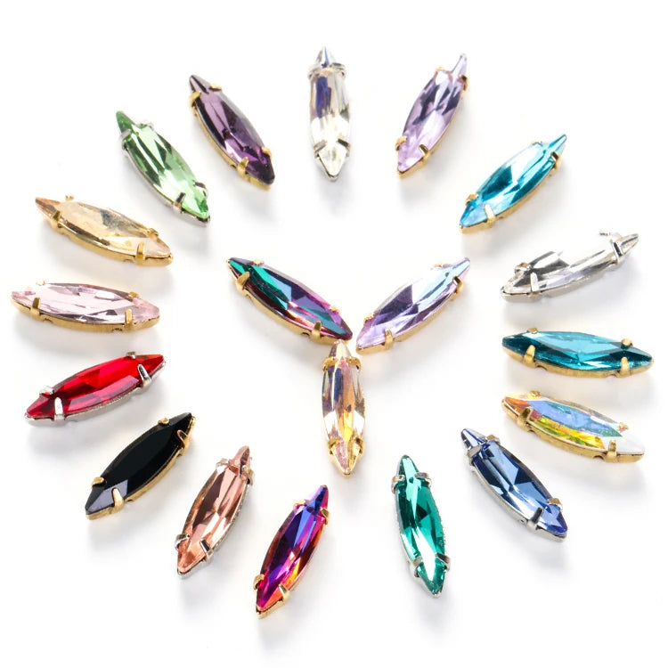 20 Colors Rhinestones Claw Settings Sew on Stones Crystal Rhinestones Gold Navette Claw Stones Navette Claw Stones