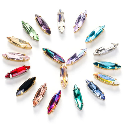 20 Colors Rhinestones Claw Settings Sew on Stones Crystal Rhinestones Gold Navette Claw Stones Navette Claw Stones