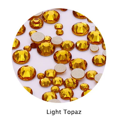 Acmore Crystal Gold Flat Back Round 40 Colors SS3-SS20 Mixed 3d Crystal ab Press on Nail Art Supplies Rhinestone Accessories