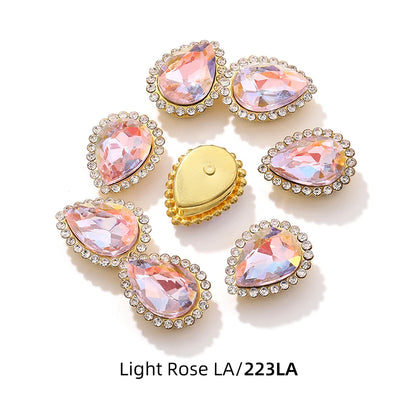 Acmore Crystal New Arrival Double-layers Drop Shape Flat Back Claw Rhinestones Golden Sunflower Sew-on Crystal Glass for Clothing