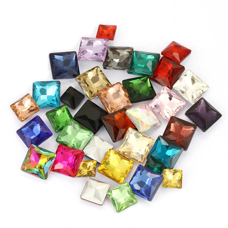Hot Sale Square Fancy Stone Colorful Crystal Jewelry Point Back Rhinestones