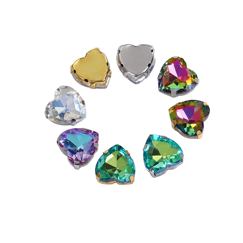 Acmore Crystal Rhinestones Flat Back Glass Crystal Heart Shape AB Diamond Sew on Rhinestone With Claw