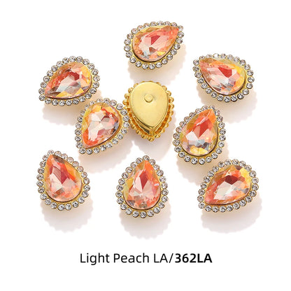 Acmore Crystal New Arrival Double-layers Drop Shape Flat Back Claw Rhinestones Golden Sunflower Sew-on Crystal Glass for Clothing