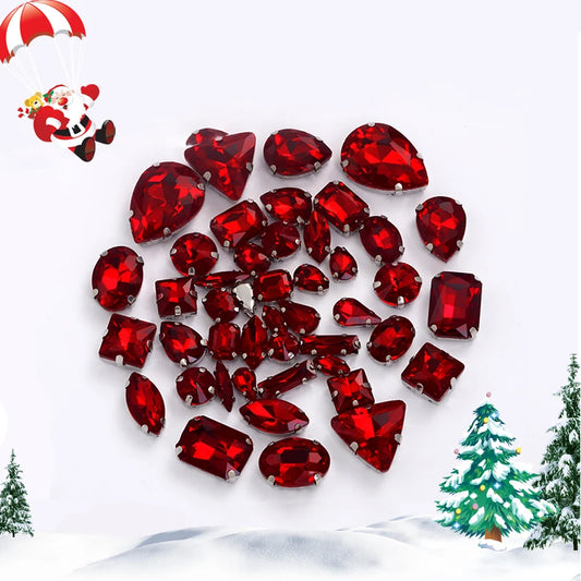 Acmore Crystal Christmas DIY Decoration Random Mixed Shapes Rhinestone With White k Stainless Steel Claw Setting Garment Accessories