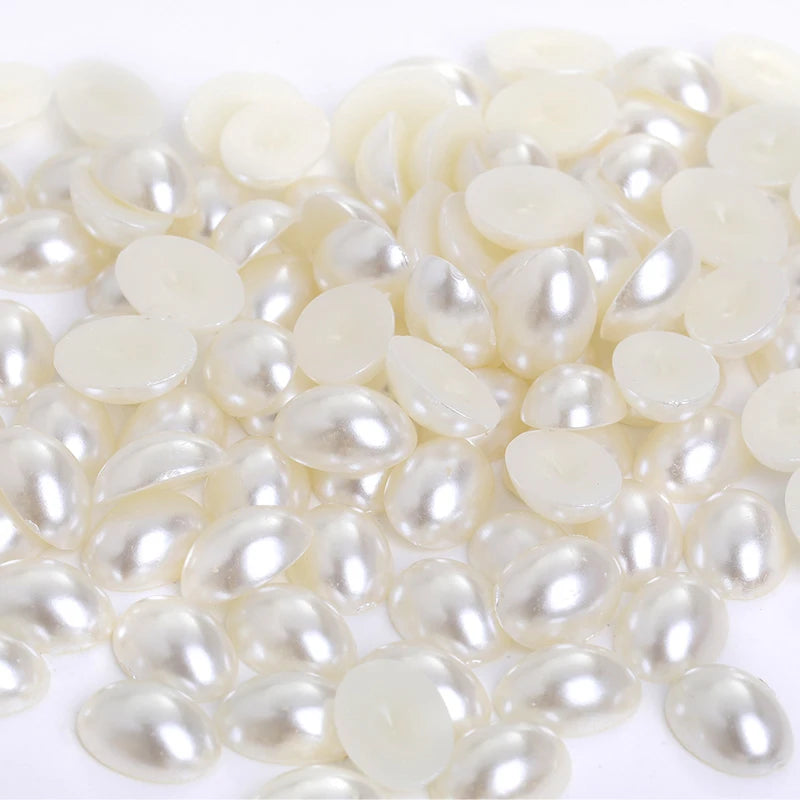 Acmore Crystal Oval Half Shaped Nail Art Garment DIY Deco Jewelry Making ABS Flatback Factory Wholesale Loose Semicircle Pearls Beads