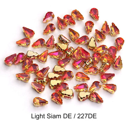 Acmore Crystal Wholesale 6*10mm Teardrop Shape Opal MI Series Sew on Rhinestones  With Golden & Sliver Claw With Garment Accessories