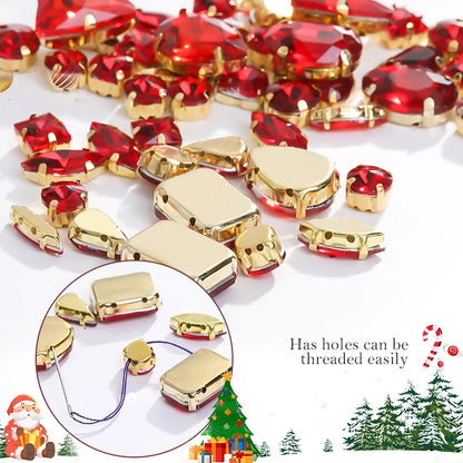 Acmore Crystal Christmas Theme Color Mixed Shapes Sew on Rhinestone With Golden Claw Setting DIY for Festival Decoration Accessories