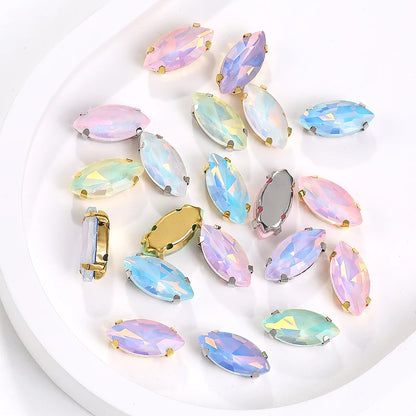 Acmore Crystal High Quality Horse Eye Navette Shape Color Stone With Four Claws Sew on Glass Rhinestones DIY Garment Accessories