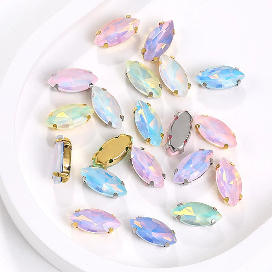 Acmore Crystal High Quality Horse Eye Navette Shape Color Stone With Four Claws Sew on Glass Rhinestones DIY Garment Accessories