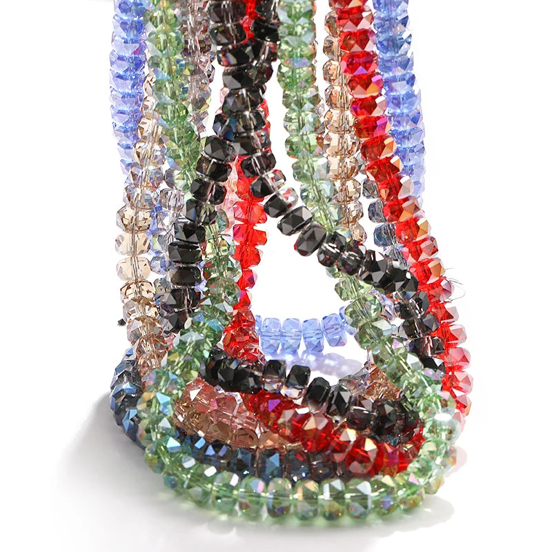 Acmore Crystal  12 Colors Bright  Loose  Glass Crafts Wheel Faceted Crystal Beads Jewelry  Finding Accessories for Necklace Earring