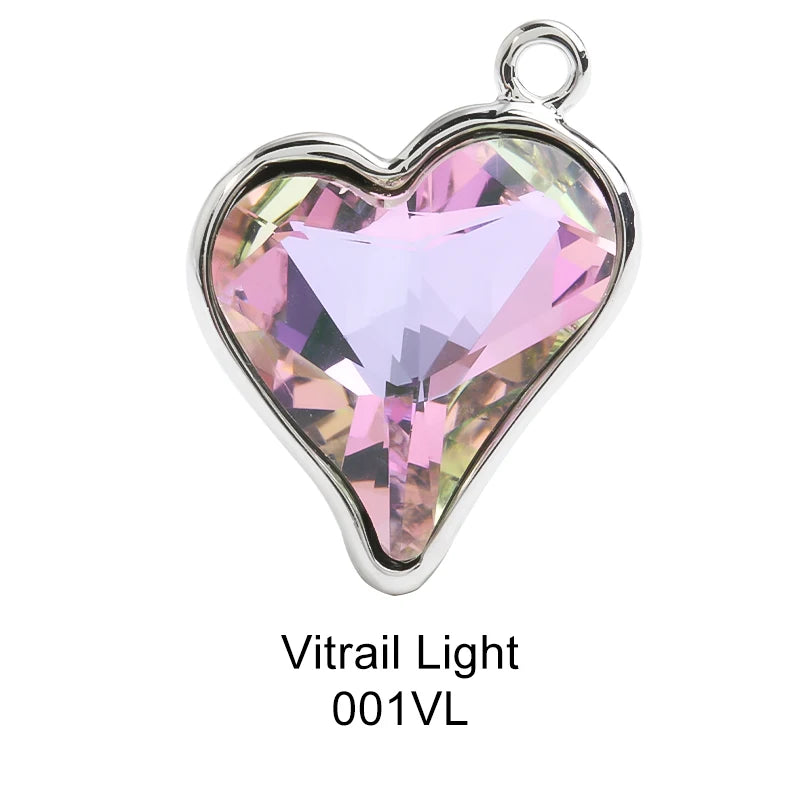 Acmore Crystal 13.5*17.6mm Copper Bottom Alloy Sweet Heart Single Hole Glass Diamond Pendant DIY Earrings Necklace Jewelry Accessories