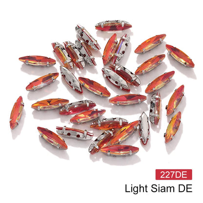 Acmore Crystal 4*15MM  Horse Eye Pointback Sew on Glass Crystal Rhinestones  Mocha Satellite Claw Stones  DIY Clothing Accessories