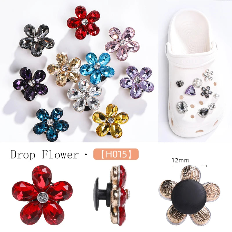 Acmore Crystal Alloy Flower Series 7 Styles High Quality Sew on Crystal Stone DIY Accessories for Summer Beach Hole Shoes Rhinestones
