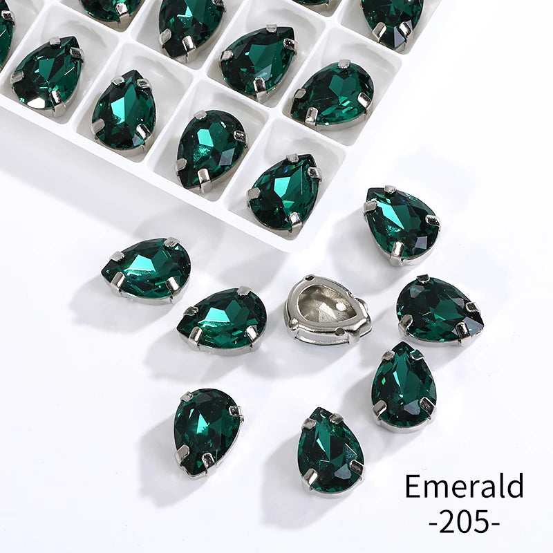 Acmore Crystal Crystals Rhinestone With Claw Strass Gems Sew on Rhinestone Drop Shape Crystal Fancy Stone With Claw for Garment