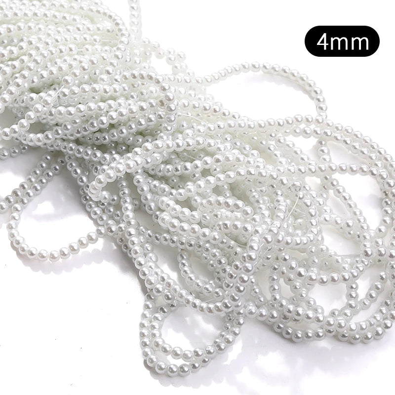 Acmore Crystal 3mm/4mm/6mm/8mm White Glass Imitation Pearl Beads with Hole ABS Loose Beads for Jewelry Making  Decoration Accessories