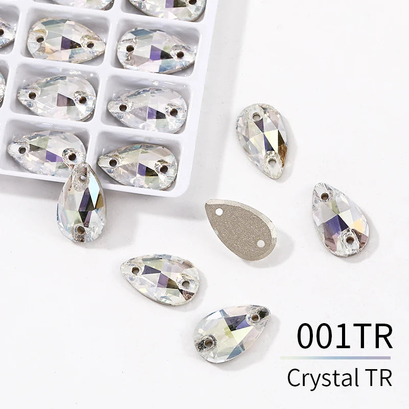 Acmore Crystal Drop Shape New  Color Series Crystal Flatback Sew on Rhinestone for Garment Shoes Bag Decoration