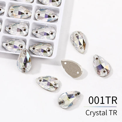 Acmore Crystal Drop Shape New  Color Series Crystal Flatback Sew on Rhinestone for Garment Shoes Bag Decoration