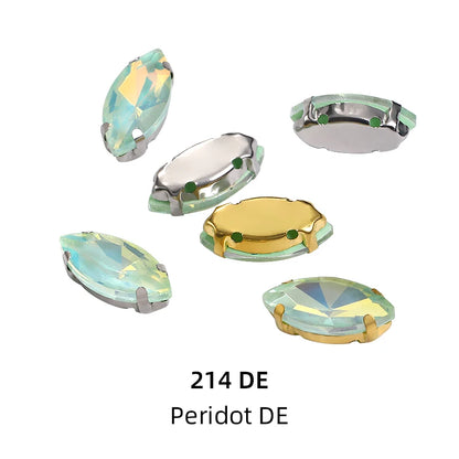 Acmore Crystal High Quality Horse Eye Navette Shape Color Stone With Four Claws Sew on Glass Rhinestones DIY Garment Accessories