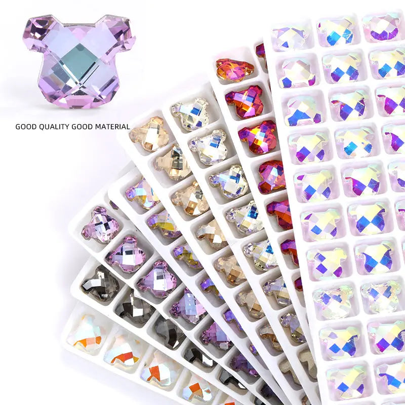 Acmore Crystal New Design Bear Shape Glass Fancy Jewelry Rhinestones Stone Strass K9 3D Crystal Pointback Glue on Nail Art Clothing