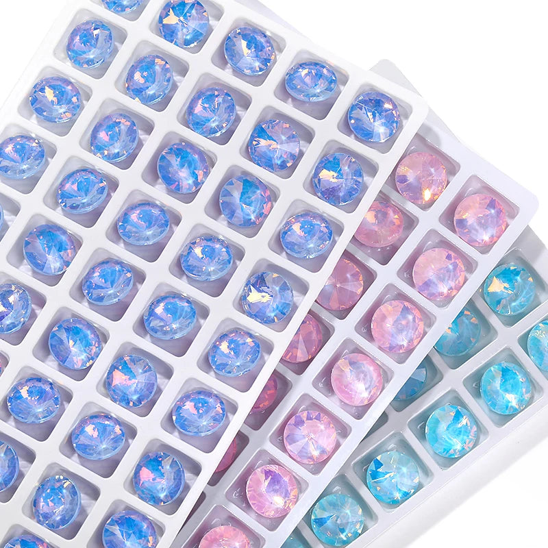 Acmore Crystal High Quality Colorful Point Back Rivoli Shape Glue on Rhinestones Glass Stones Crystal DIY Clothes Design