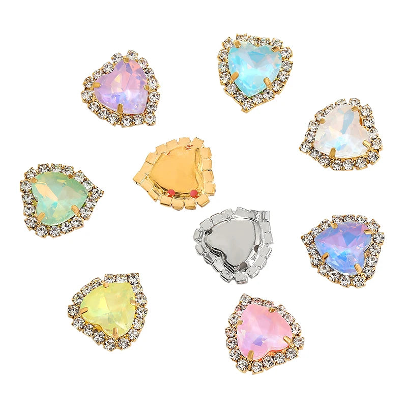 Acmore Crystal Wholesale Sew on Flatback Glass Heart Opal Mocha Loose Rhinestones Crystal Stones  DIY Art Decorations