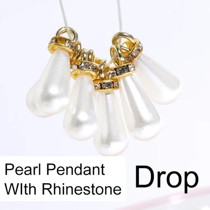Acmore Crystal Drop Shaped 7*13/10*14/8*15mm Loose Pearl Pendant With Rhinestone Beads DIY for Necklace Earring Bracelet Accessories
