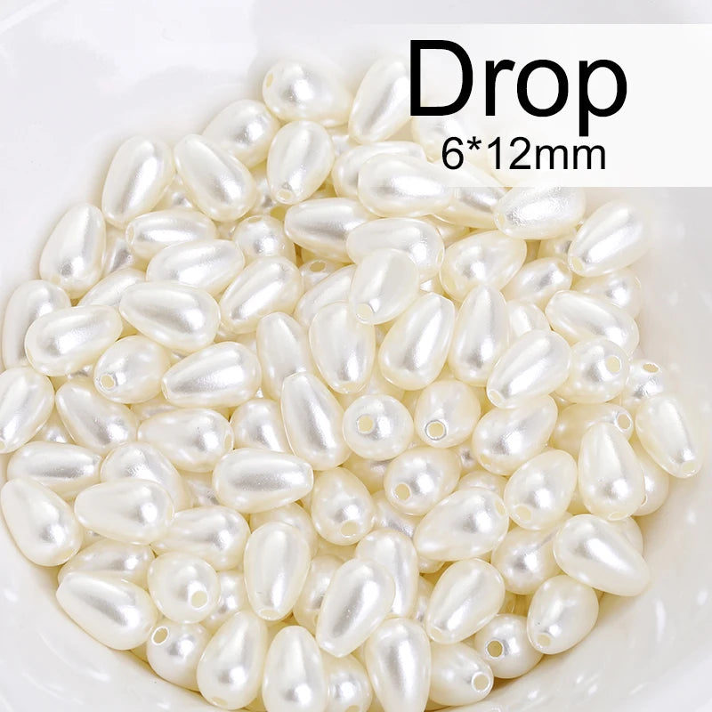 Acmore Crystal Oval Drop Shaped ABS Pearling Loose Pearls Beads DIY for Necklace Earring Bracelet Hair Clips Accessories Garment