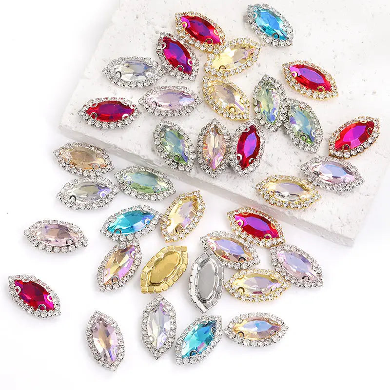 Acmore Crystal Wholesale Navette Transparent Bottom Series Crystal Buckle Claw Rhinestone for Sewing Accessories