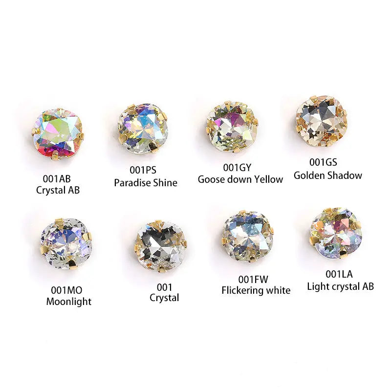 Acmore Crystal High Quality Cushion Shape Crystal Glass Sew on Copper Claw Rhinestones for Clothes Bags Sewing Accessories