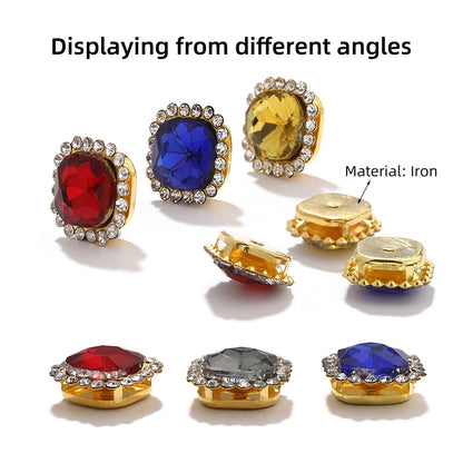 Acmore Crystal New Arrival Double-layers Cushion Shape Flat Back Claw Rhinestones Golden Sunflower Sew-on Crystal Glass for Clothing