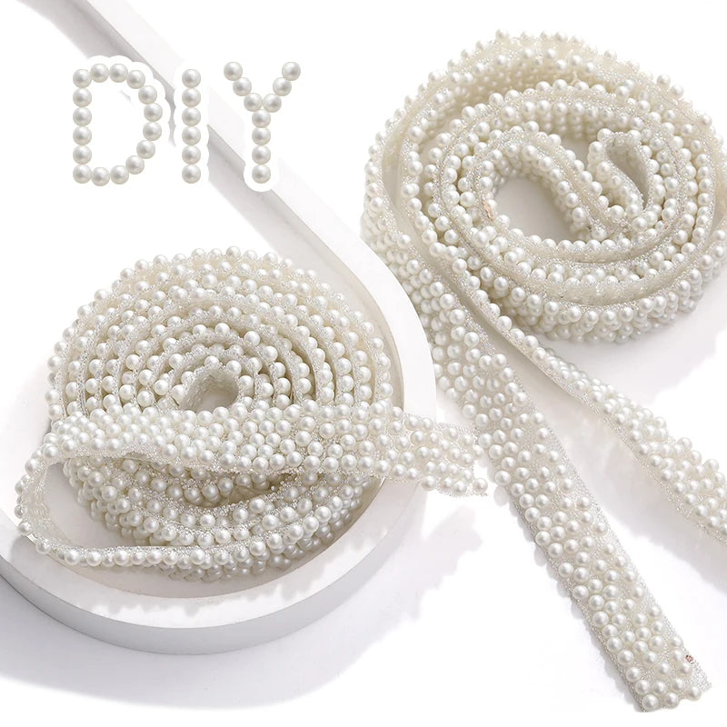 Acmore Crystal Factory Customized 1.2cm Width ABS Imitation Pearl Rhinestone Resin Strips  DIY Jewelry Accessories for Shoes & Bag