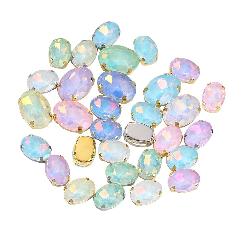 Acmore Crystal Wholesale High Quality Sew on Four Claws  Oval Shape Strass Flatback Glass Rhinestones Wedding Dress Crafts