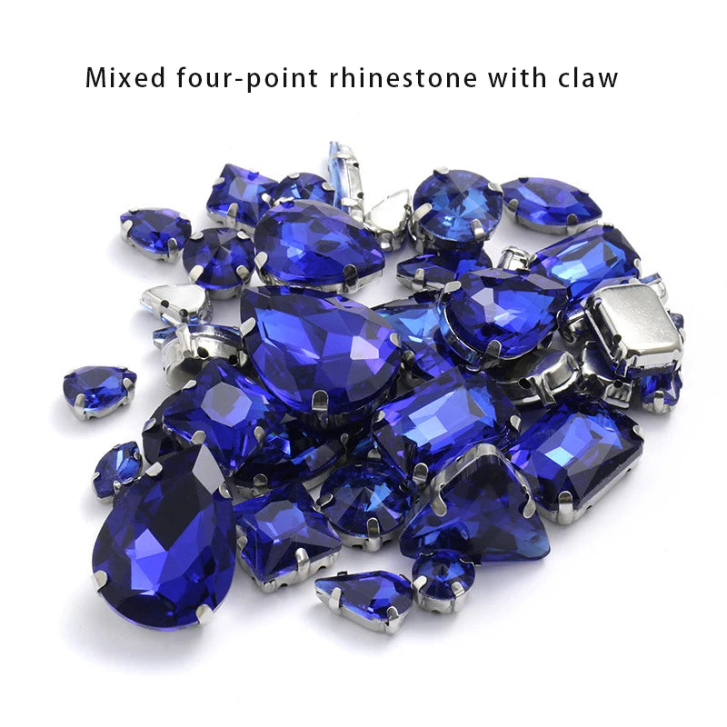 Acmore Crystal Mixed Shapes 22 Colors Four-point Stainless Steel Claw Loose Sew on Crystal Stone Glass DIY Rhinestone With Claw Setting