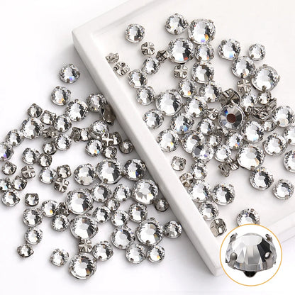 Acmore Crystal Transparent Thickened Round Cross Copper Claw Rhinestone Silver Sew on Crystal Stones  Dress Clothing-Diy Accessories