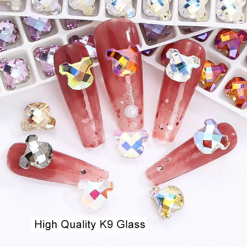 Acmore Crystal New Design Bear Shape Glass Fancy Jewelry Rhinestones Stone Strass K9 3D Crystal Pointback Glue on Nail Art Clothing