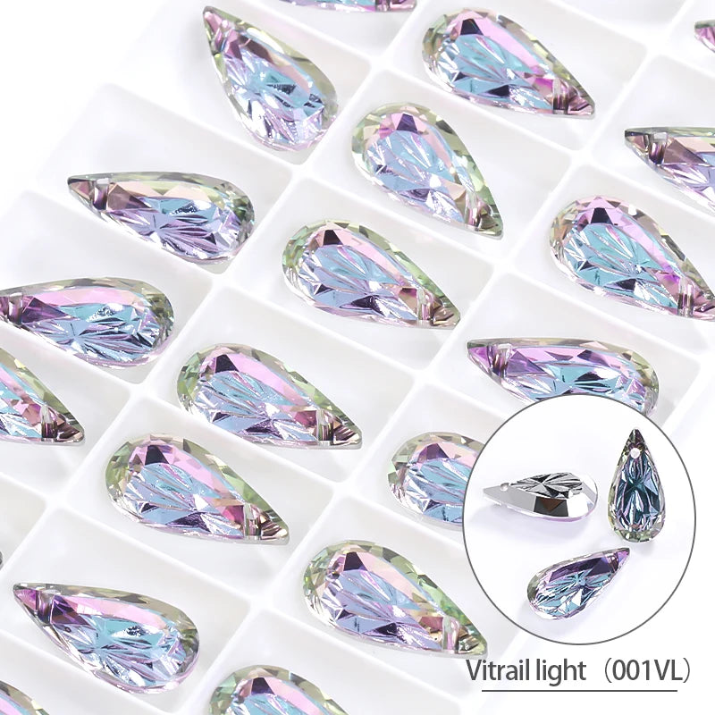 Acmore Crystal Relief Series Teardrop Loose Crystal Stone Embossed Back Art Supplies Accessories Rhinestone for Necklace Earring Brooch