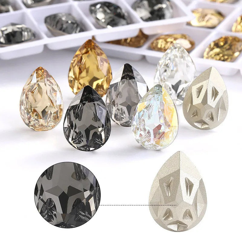 Acmore Crystal New Design Star Meteorite K9 Glss Drop Shape Pointback Crystal Beads Fancy Rhinestones for Bracelete Making Shoes Accessories