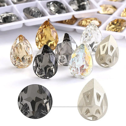 Acmore Crystal New Design Star Meteorite K9 Glss Drop Shape Pointback Crystal Beads Fancy Rhinestones for Bracelete Making Shoes Accessories