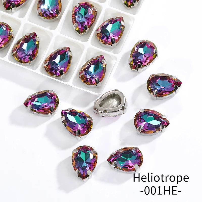 Acmore Crystal Crystals Rhinestone With Claw Strass Gems Sew on Rhinestone Drop Shape Crystal Fancy Stone With Claw for Garment