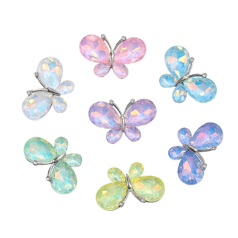 Acmore Crystal New Design Loose Rhinestone Butterfly Alloy Flower Shapes Crystal Stone Point Back DIY Clothes Decoration