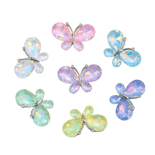 Acmore Crystal New Design Loose Rhinestone Butterfly Alloy Flower Shapes Crystal Stone Point Back DIY Clothes Decoration