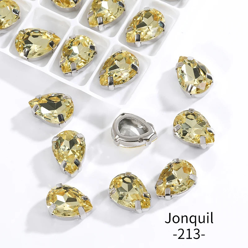 Acmore Crystal Crystals Rhinestone With Claw Strass Gems Sew on Rhinestone Drop Shape Crystal Fancy Stone With Claw for Garment