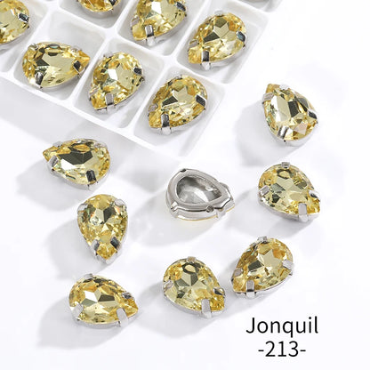 Acmore Crystal Crystals Rhinestone With Claw Strass Gems Sew on Rhinestone Drop Shape Crystal Fancy Stone With Claw for Garment