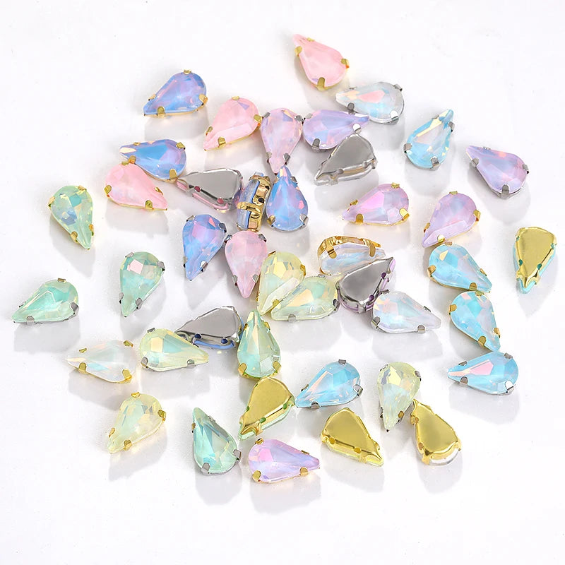 Acmore Crystal High Quality Colors Faceted Glass Stones Drop Claws Flatback Rhinestone Jewelry Art Garment Accessories