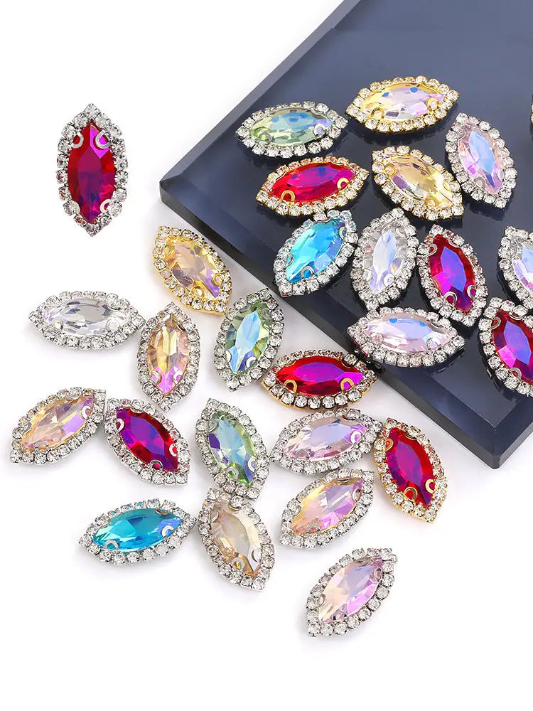 Acmore Crystal Wholesale Navette Transparent Bottom Series Crystal Buckle Claw Rhinestone for Sewing Accessories